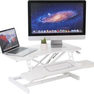 Standing Desk Converter, 32" Height Adjustable Sit to Stand Up Desk Workstation, Dual Monitor Riser with Keyboard Tray, Desktop Riser for Home Office