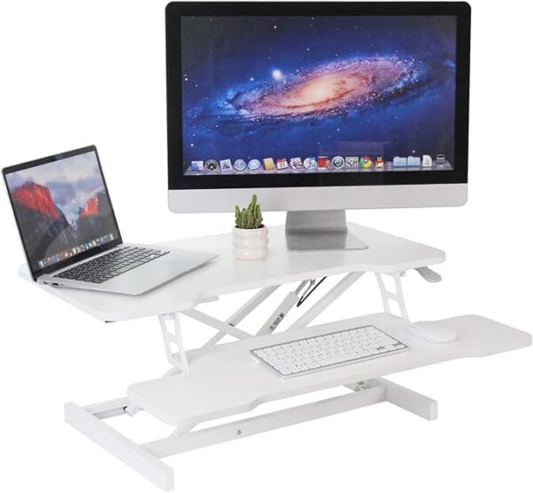 Standing Desk Converter, 32" Height Adjustable Sit to Stand Up Desk Workstation, Dual Monitor Riser with Keyboard Tray, Desktop Riser for Home Office