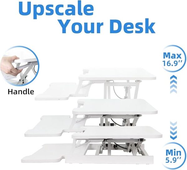 Standing Desk Converter, 32" Height Adjustable Sit to Stand Up Desk Workstation, Dual Monitor Riser with Keyboard Tray, Desktop Riser for Home Office - Image 4