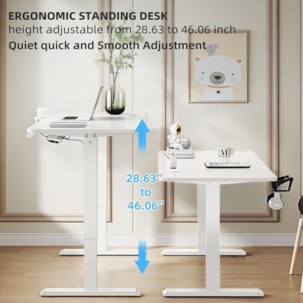 Electric Standing Desk, Adjustable Height Stand up Desk, Sit Stand Home Office Workstation with Splice Board - Image 4